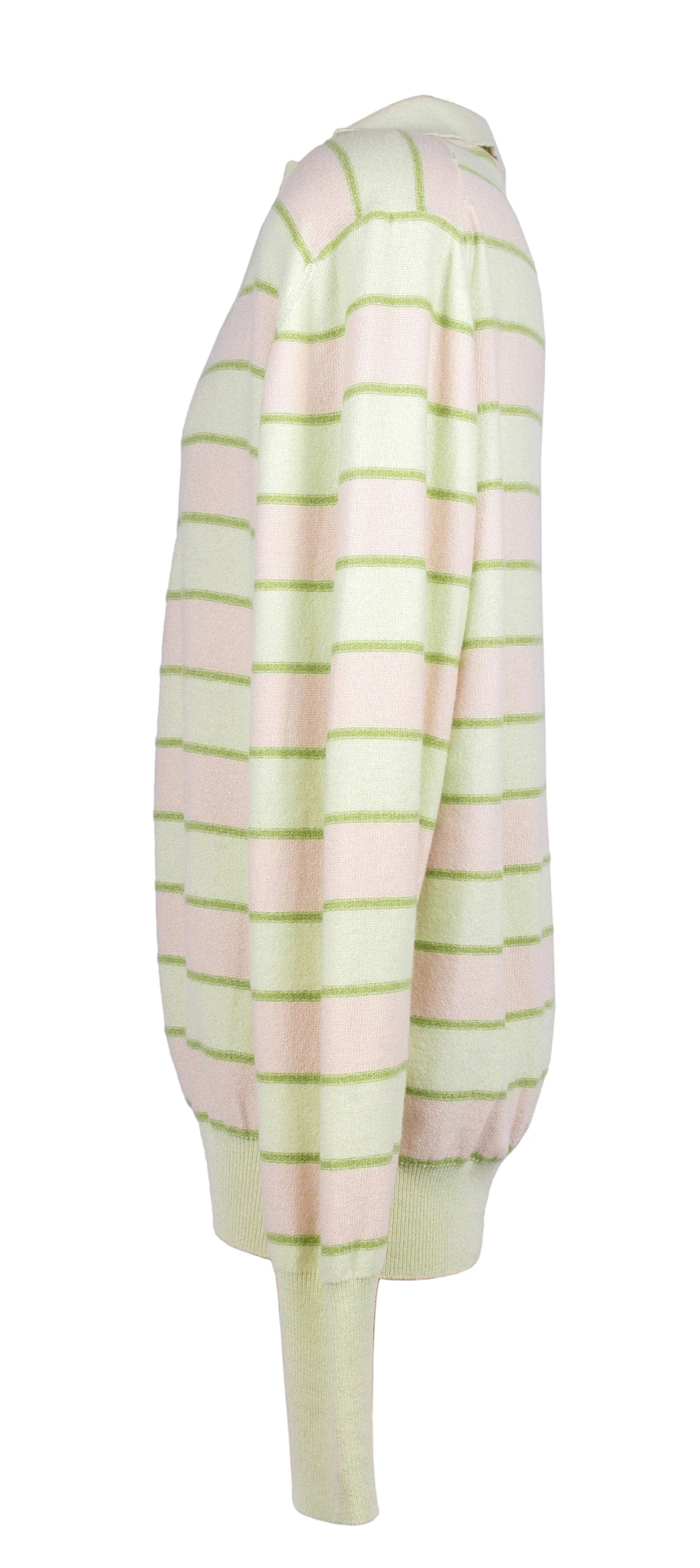 Piacenza Pure Cashmere Soft Pink Seafoam V-Neck Polo Long Sleeve Sweater