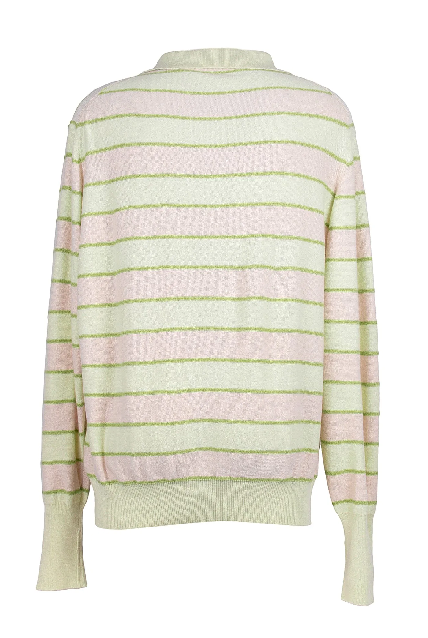 Piacenza Pure Cashmere Soft Pink Seafoam V-Neck Polo Long Sleeve Sweater
