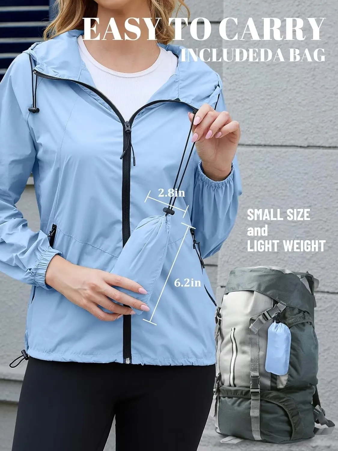 PITINAN Rain Jacket Women Lightweight Jacket With Hood Waterproof Packable Raincoat with Pockets S-XXL