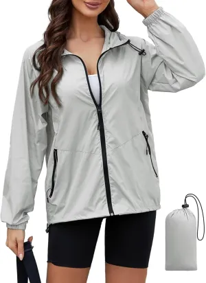 PITINAN Rain Jacket Women Lightweight Jacket With Hood Waterproof Packable Raincoat with Pockets S-XXL