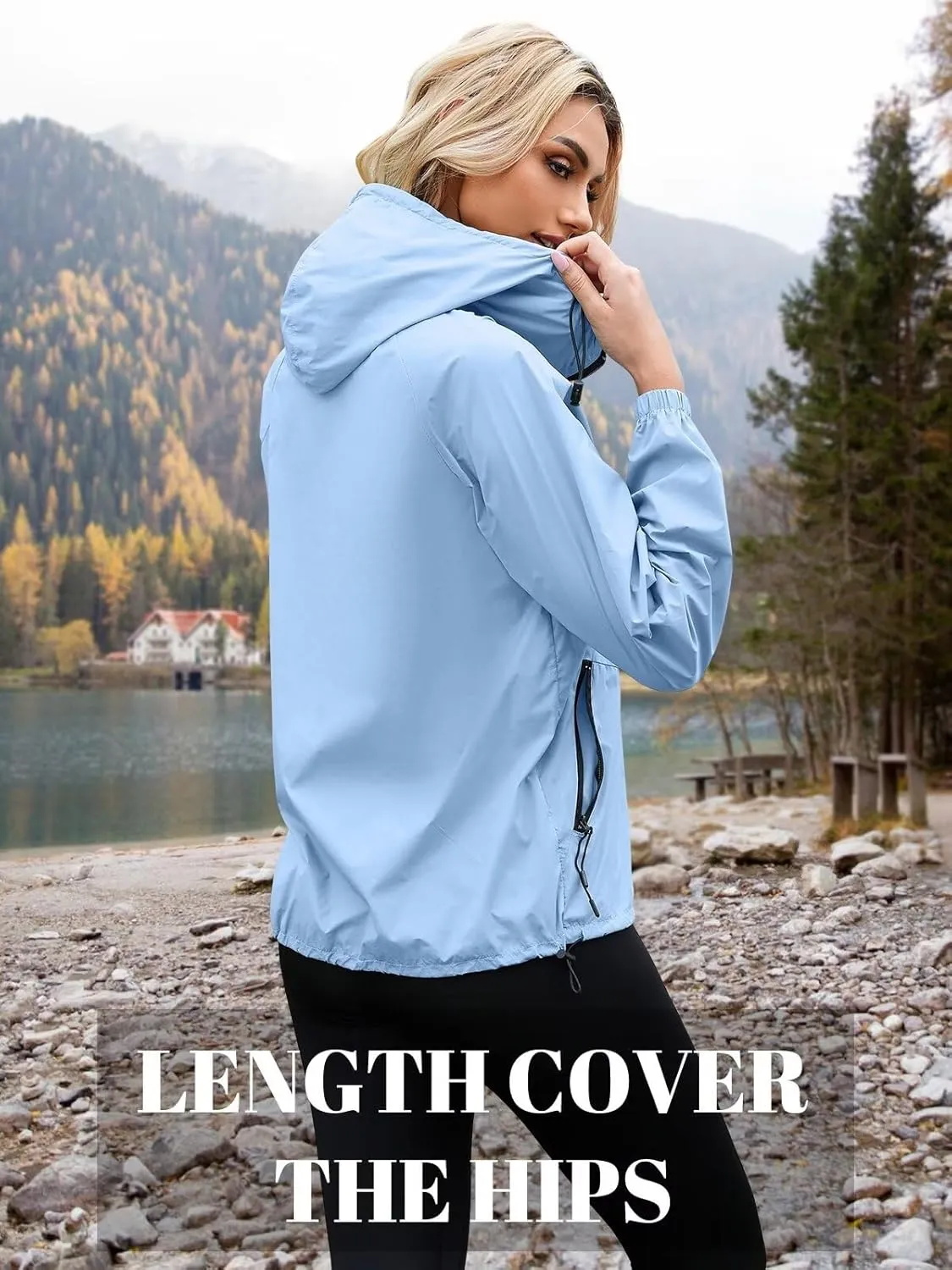 PITINAN Rain Jacket Women Lightweight Jacket With Hood Waterproof Packable Raincoat with Pockets S-XXL
