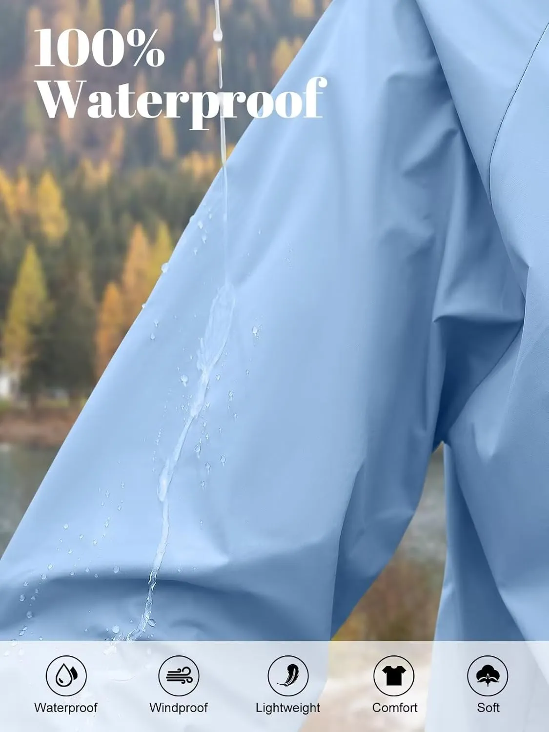 PITINAN Rain Jacket Women Lightweight Jacket With Hood Waterproof Packable Raincoat with Pockets S-XXL