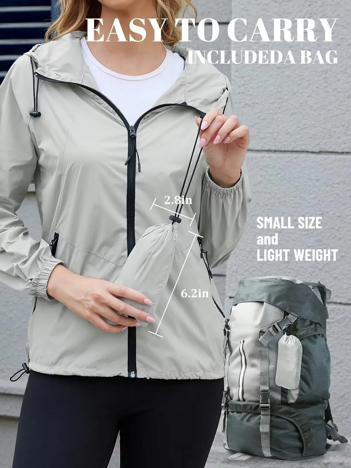 PITINAN Rain Jacket Women Lightweight Jacket With Hood Waterproof Packable Raincoat with Pockets S-XXL