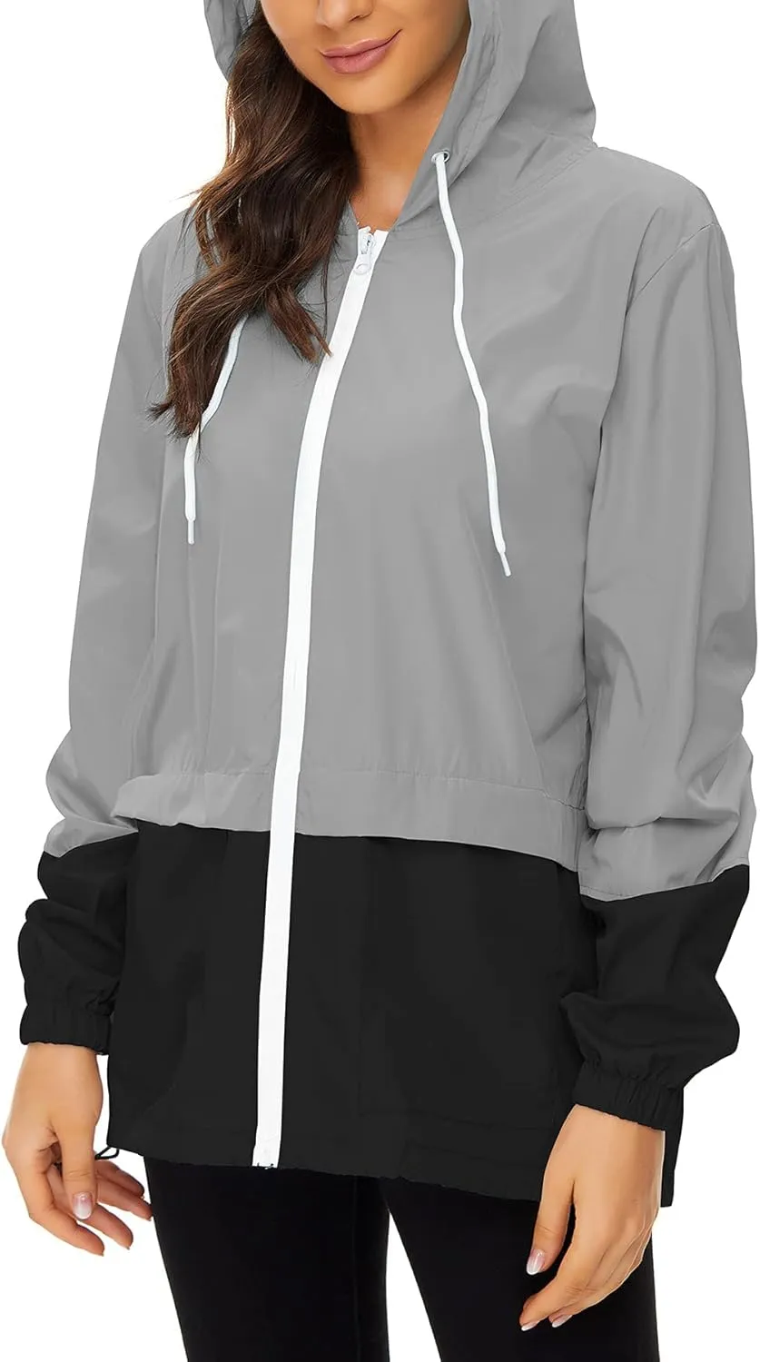 Raincoat Women Lightweight Waterproof Rain Jackets Packable Outdoor Hooded Windbreaker Rain Coats (S-3XL)