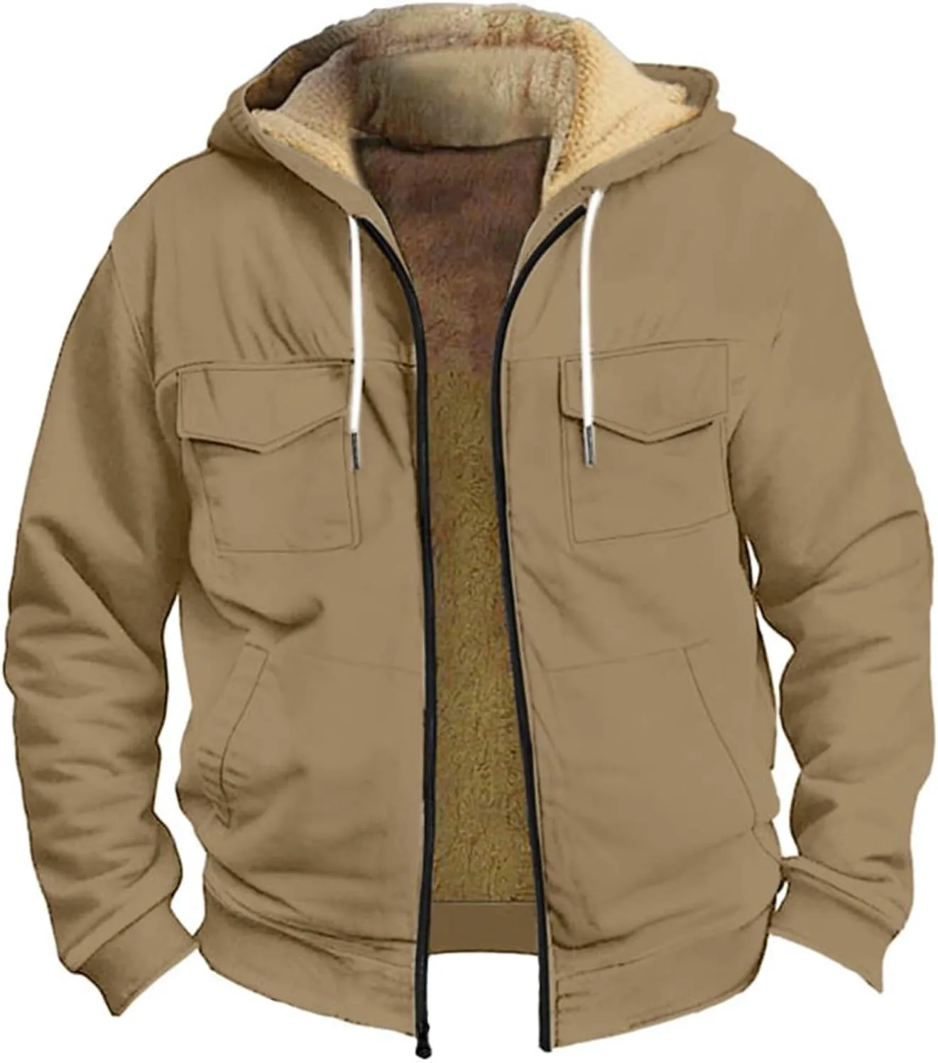 RTRDE Mens Fuzzy Jacket Casual Solid Color Sherpa Fleece Lined Hoodie Jackets Winter Warm Work Coats Jacket, S-5XL