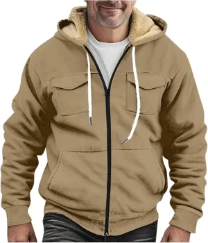 RTRDE Mens Fuzzy Jacket Casual Solid Color Sherpa Fleece Lined Hoodie Jackets Winter Warm Work Coats Jacket, S-5XL