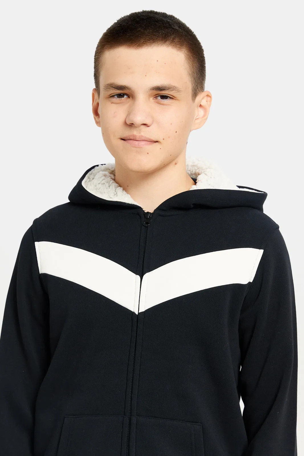 Senior Boys Black Cut And Sew Hooded Sweatshirt