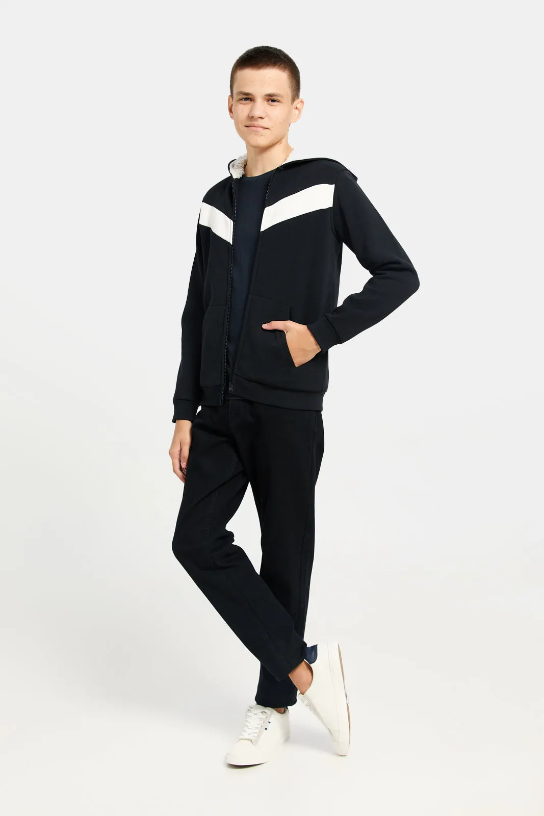 Senior Boys Black Cut And Sew Hooded Sweatshirt