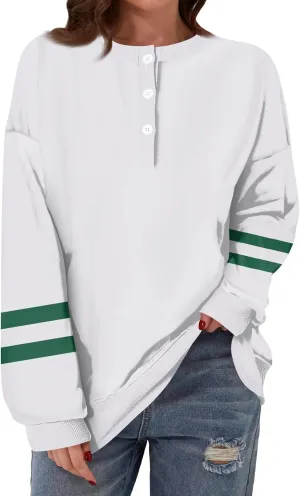 slqdgmryz Long Sleeve Tops for Women Spring Striped Color Block Henley Shirts Casual Crewneck Comfy Button Down Blouses