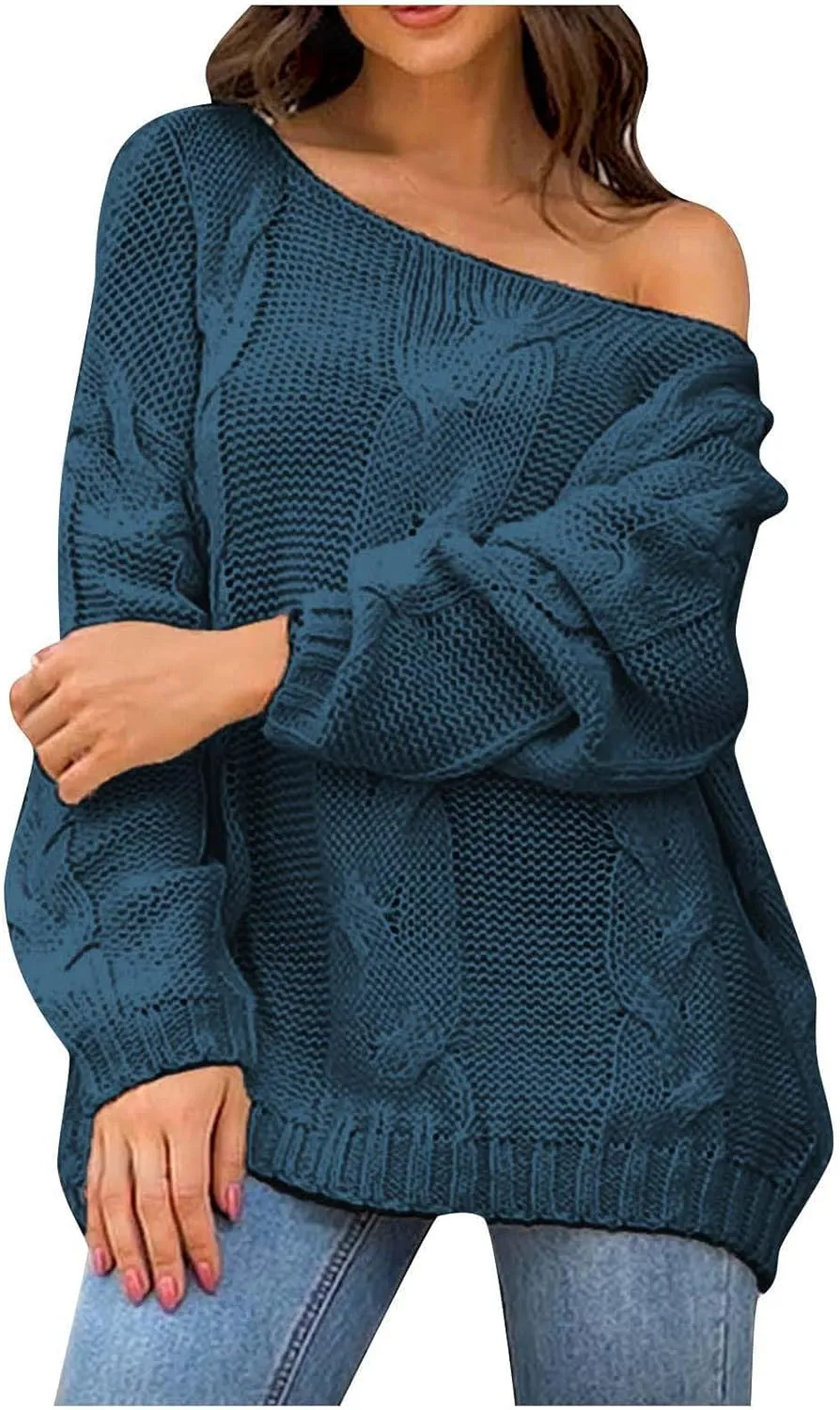 SMIDOW Womens Loose Knit Off Shoulder Sweater Comfortable Round Neck Fashion Pullover Sweater Fall Winter Clothing
