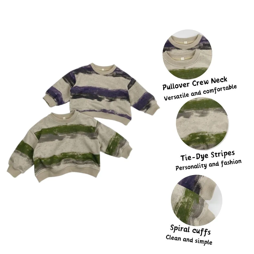 Unisex Boys Girls Tie-Dye Striped Pullover Sweatshirt Tops T-Shirt