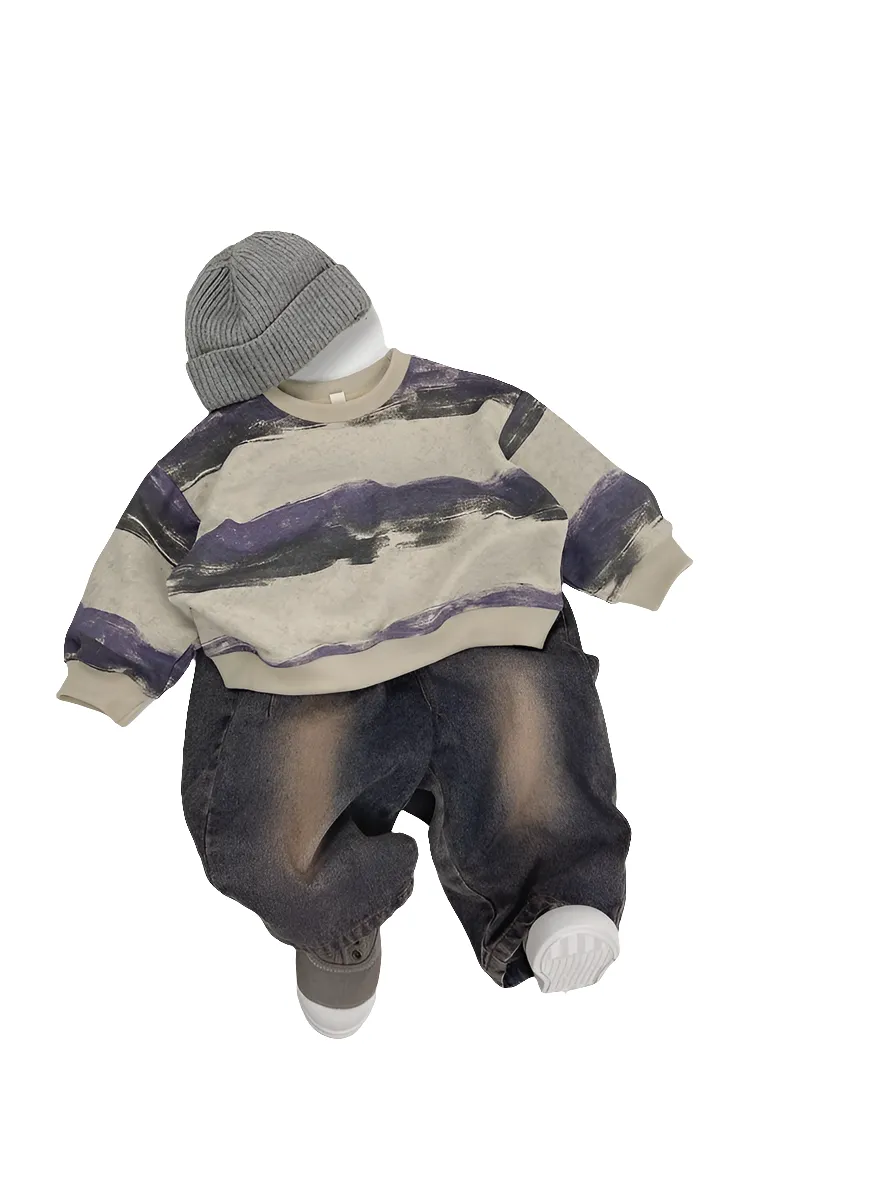 Unisex Boys Girls Tie-Dye Striped Pullover Sweatshirt Tops T-Shirt