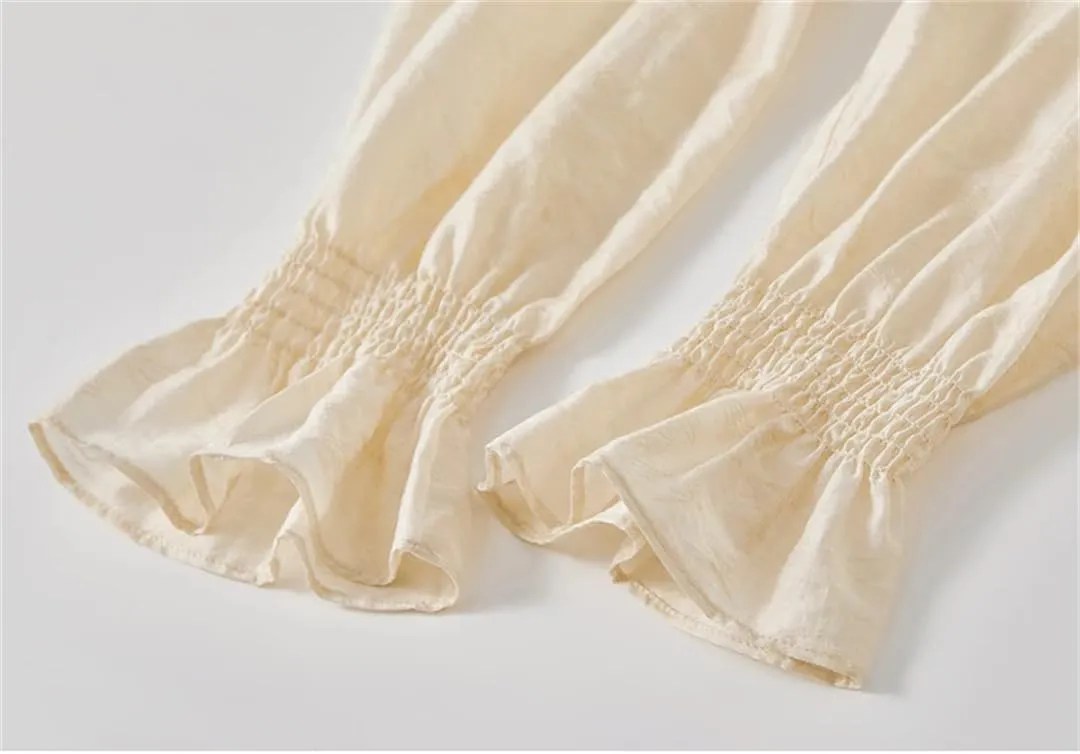 Women Lace-Up Ruffled Collar Blouses Petal Sleeve Loose Solid Pullovers Shirt Thin Shirts