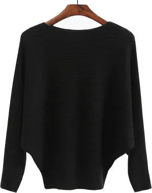 Women's Boat Neck Batwing Sleeves Dolman Fall Winter Knitted Sweaters Pullovers Tops