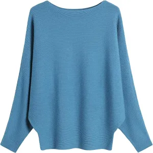 Women's Boat Neck Batwing Sleeves Dolman Fall Winter Knitted Sweaters Pullovers Tops