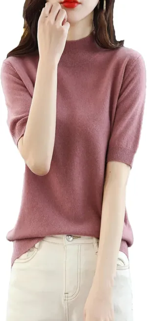 YTR6TW Women Summer Cashmere Sweater Women Solid Short Sleeve Pullovers Knitted Sweaters
