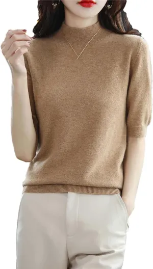 YTR6TW Women Summer Cashmere Sweater Women Solid Short Sleeve Pullovers Knitted Sweaters