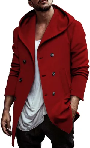 ZYXTIM Mens Hooded Trench Coat Double Breasted Loose Vintage Winter Jackets Big and Tall Shawl Collar Drape Cape Overcoat